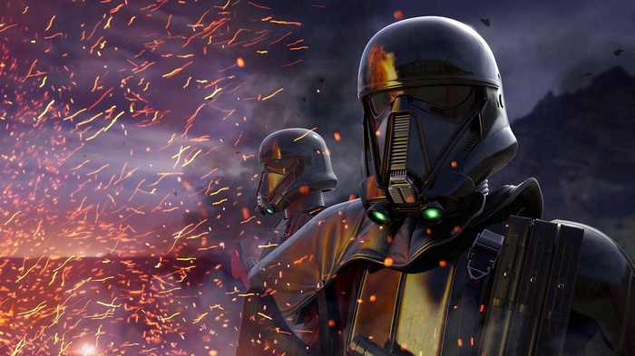 Star Wars Death Troopers in a fiery landscape