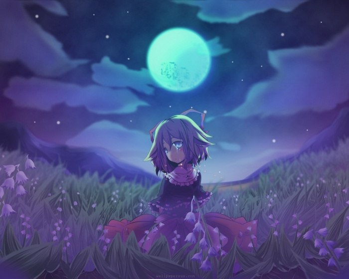 Medicine Melancholy crying under the moon in a field