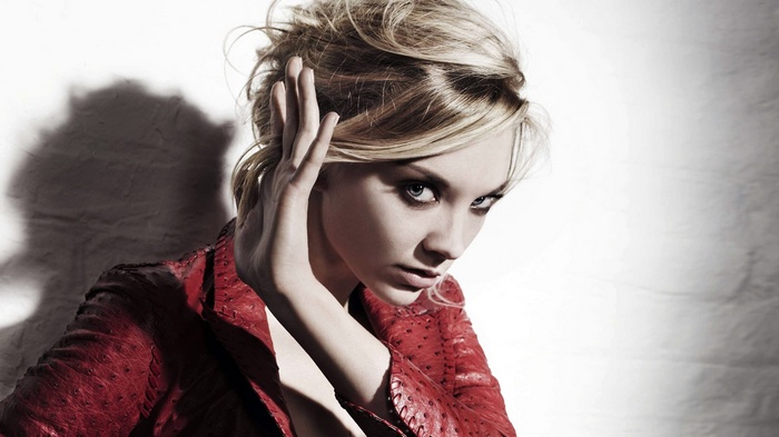 Natalie Dormer in a red jacket