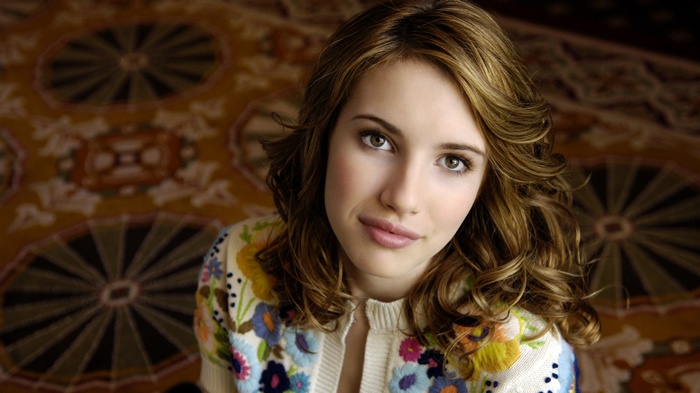 Emma Roberts wearing a floral cardigan