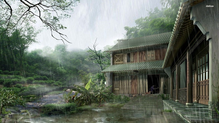 Traditional Chinese houses in the rain