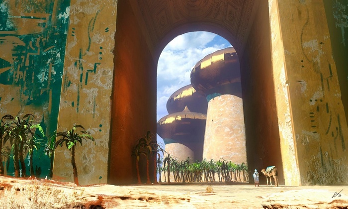 Fantasy artwork by Espen Olsen of a desert city