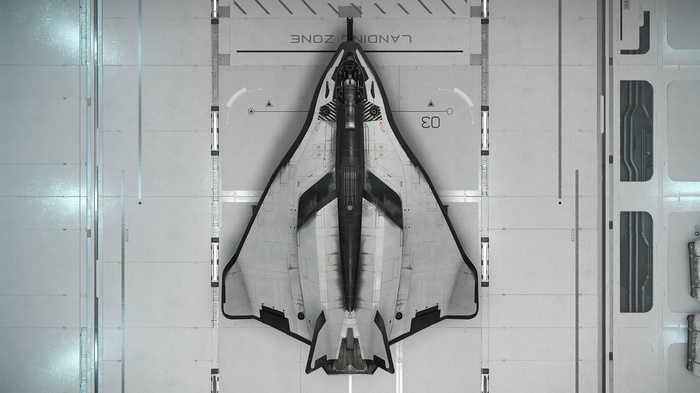 Star Citizen Avenger spaceship on landing zone