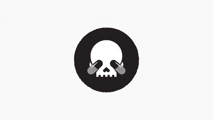 Skull with pills in a black circle