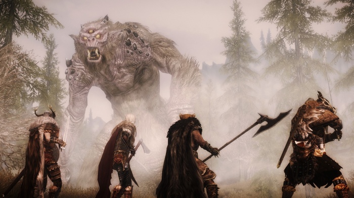 The Elder Scrolls V: Skyrim - Warriors fight a giant monster