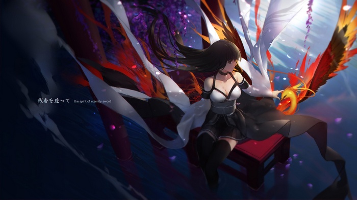 Pixiv Fantasia anime girl with phoenix wings