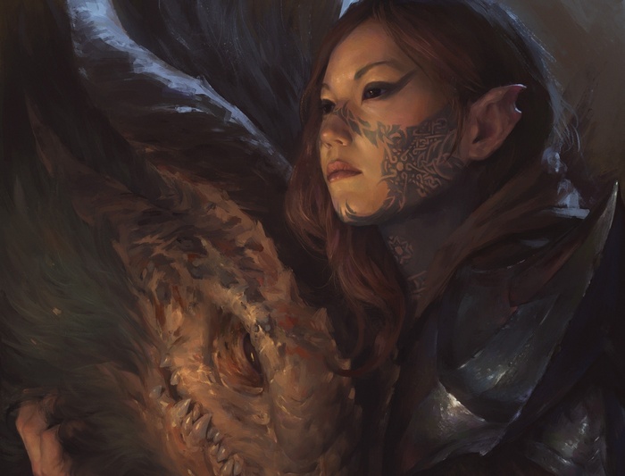 Fantasy girl with dragon companion