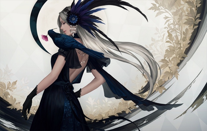 Anime girl with black dress and bird
