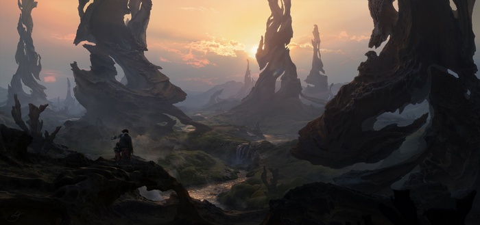Science fiction landscape with alien rock formations
