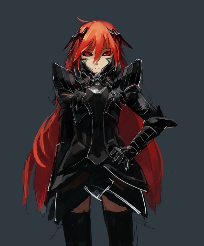 Anime girl with red hair and armor