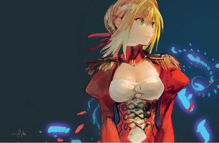 Saber Extra Empress Nero with blond hair and green eyes