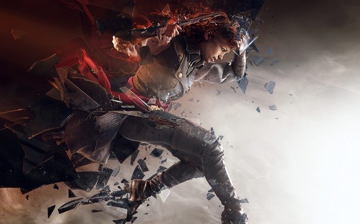 Elise de Serre from Assassin's Creed Unity breaking through glass