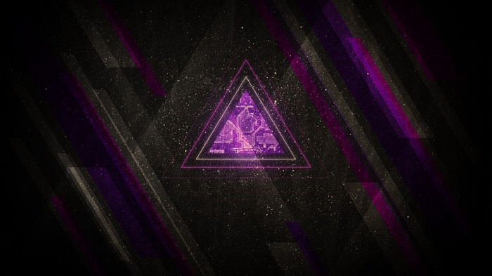 Abstract geometric triangle with purple and gold outlines