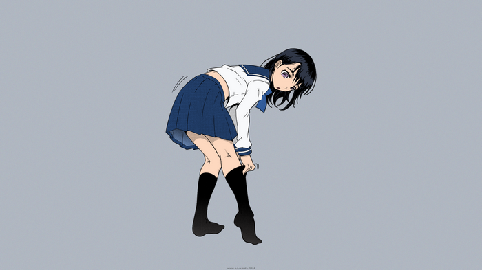 Anime girl with black hair and purple eyes in school uniform