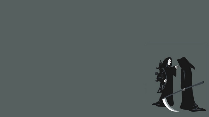 Two Grim Reapers with scythe and assault rifle