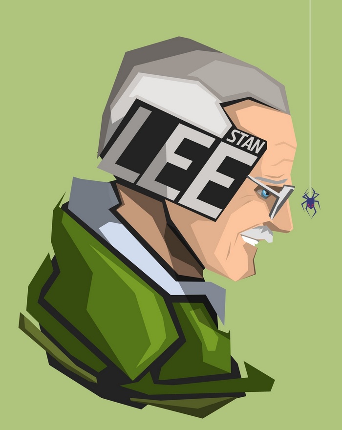 Stan Lee with a spider on a string