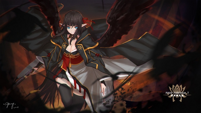 Pixiv Fantasia T Anime Girl with Black Wings
