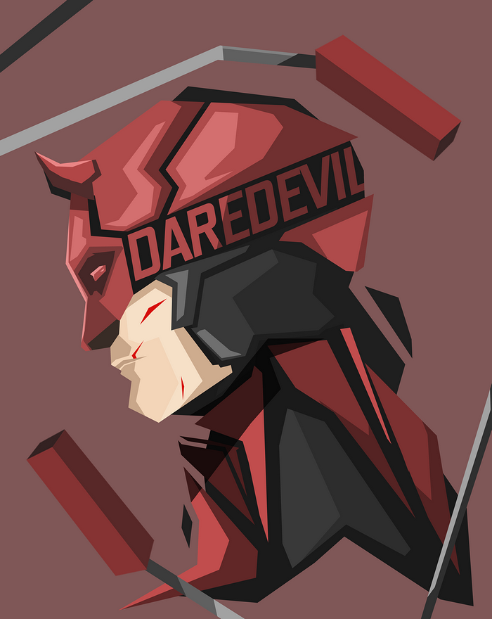 Daredevil in a stylized red and black suit