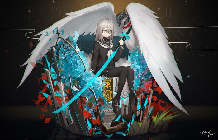 Anime girl with wings and sword