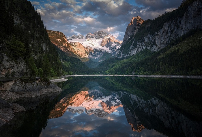 Gosausee Lake reflection of the Dachstein mountains in Austria