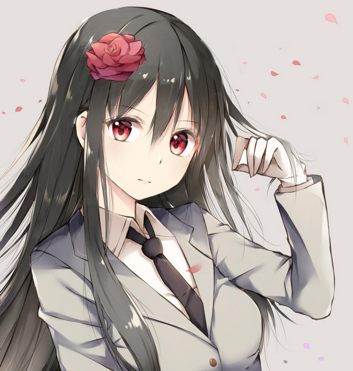 Anime girl with long black hair and red eyes