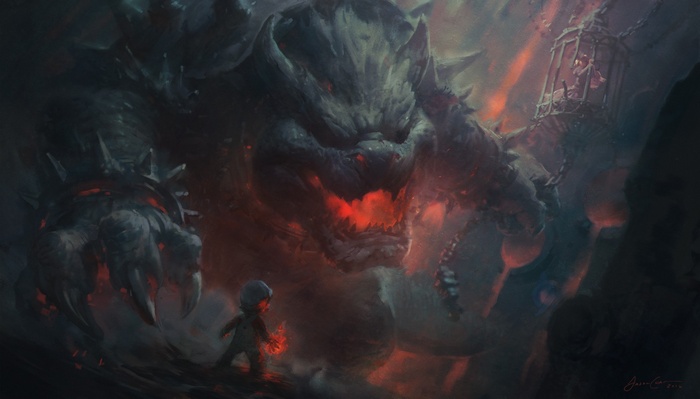 fantasy art, Nintendo, video games, Princess Peach, Super Mario, bowser