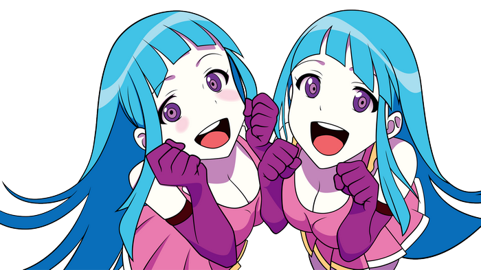ME! ME! ME! Twins with blue hair and violet eyes