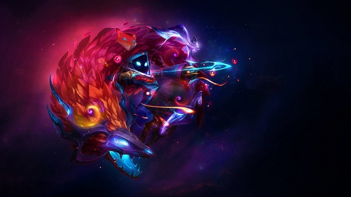Kindred from League of Legends in a cosmic setting