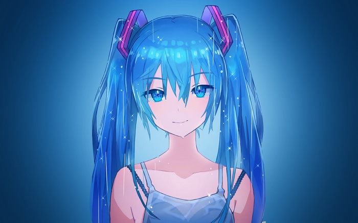 Hatsune Miku with blue hair and sparkles