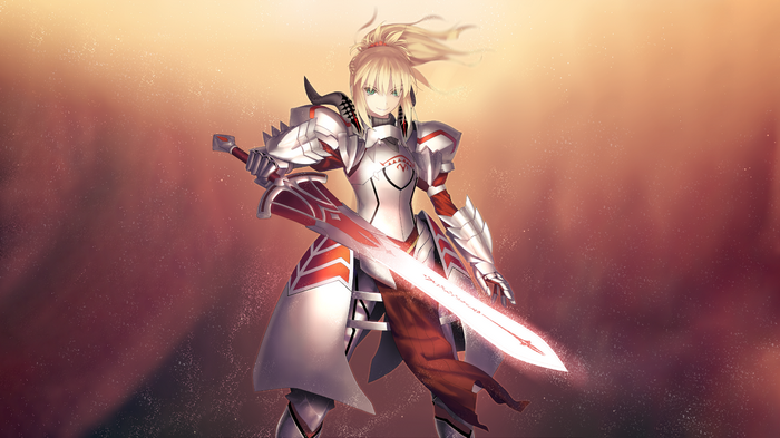 Saber of Red from Fate Series holding a glowing sword