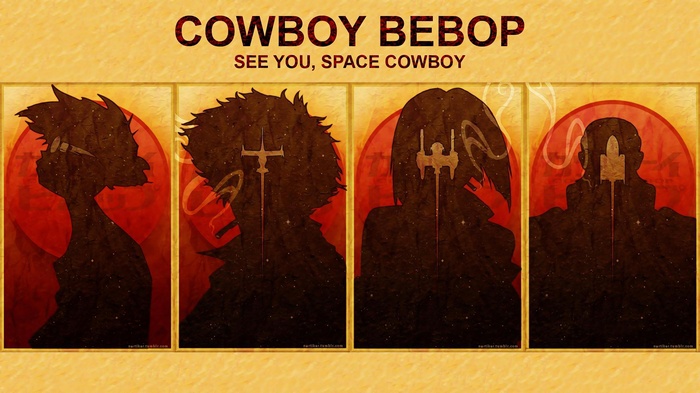 Cowboy Bebop characters silhouettes with text