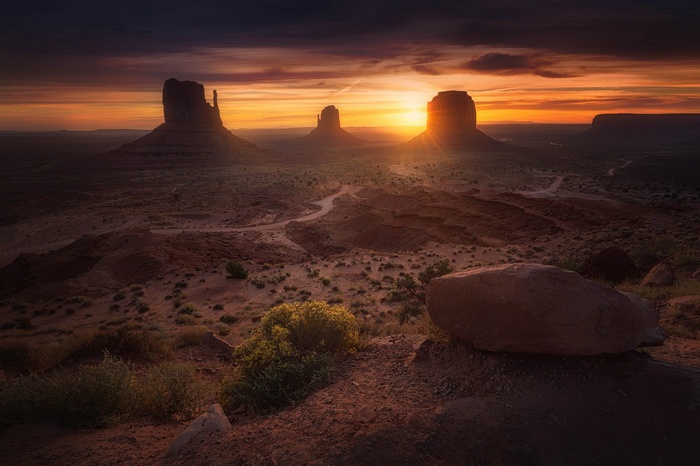 Monument Valley sunset with iconic rock formations