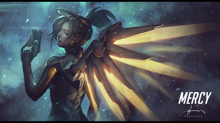 Mercy from Overwatch with glowing wings