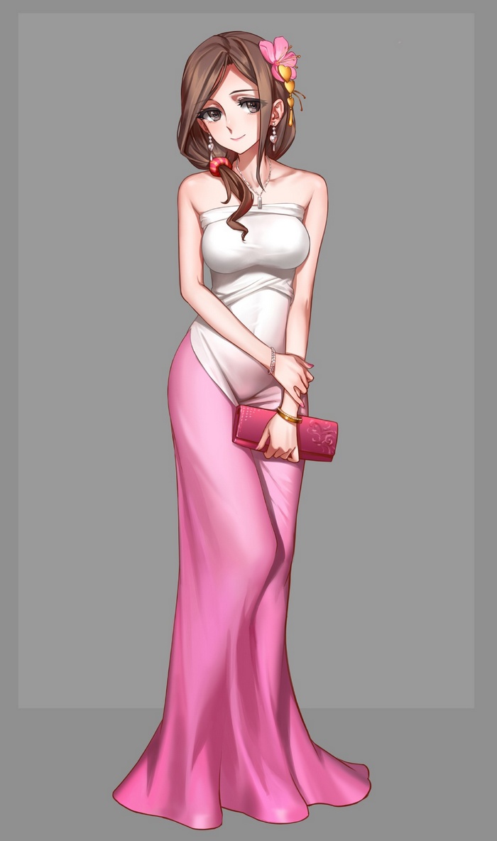 Anime girl in a white and pink dress