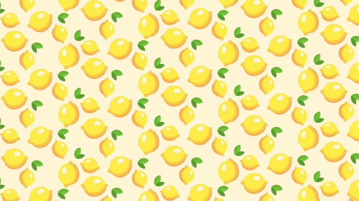 A minimalist pattern of yellow lemons and green leaves