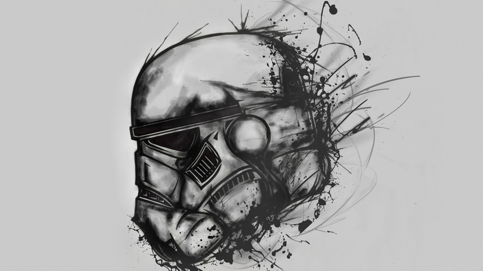 Stormtrooper helmet drawing with ink splashes