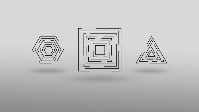 Geometric shapes with maze-like patterns