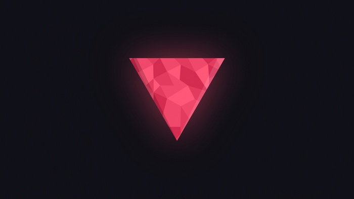 Geometric pink triangle on a dark background