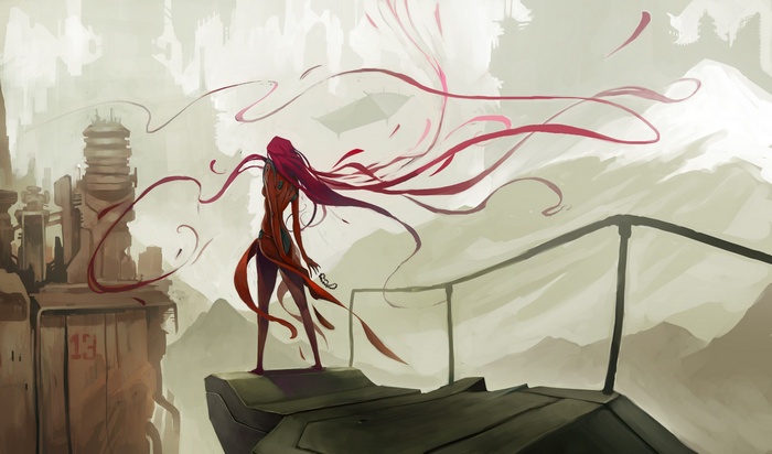 Fictional character with red hair in abstract digital art