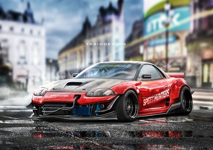 Mitsubishi 3000GT, render, YASIDDESIGN, tuning, artwork, vehicle, Drift missile, Mitsubishi, car, Speedhunters, Drifting