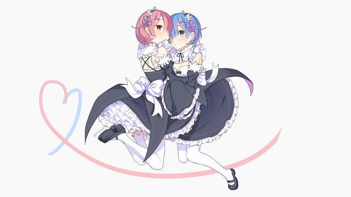 Rem and Ram from Re:Zero embracing