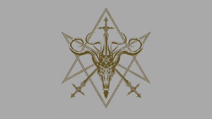 Baphomet head with swords and pentagram