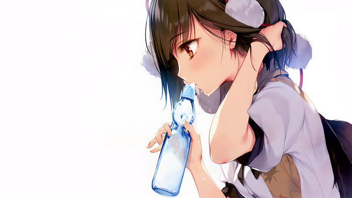 Shameimaru Aya drinking Ramune from a bottle