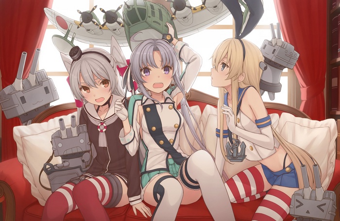 Kantai Collection girls on a couch with planes
