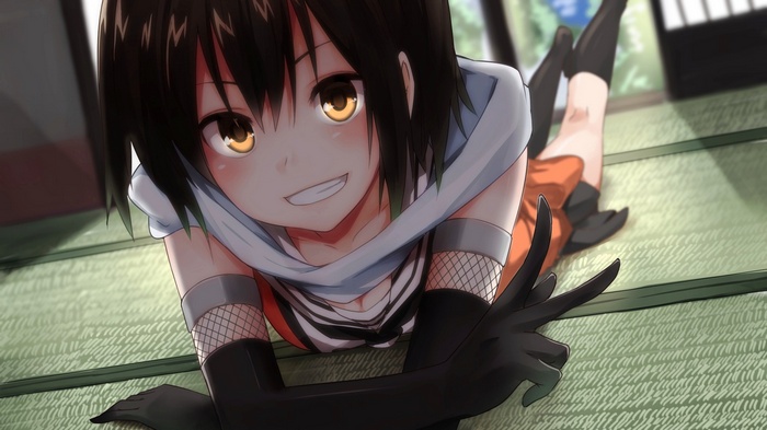 Sendai (Kantai Collection) lying on tatami mat
