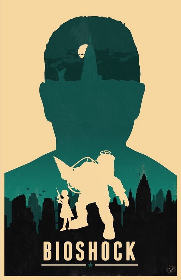BioShock Poster with Big Daddy and Little Sister
