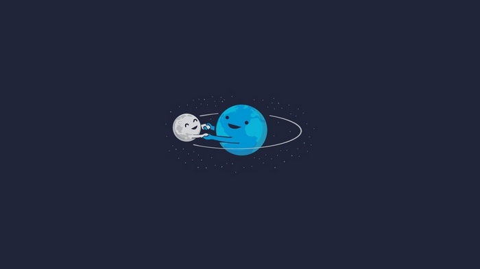 Minimalist Earth and Moon dancing in space