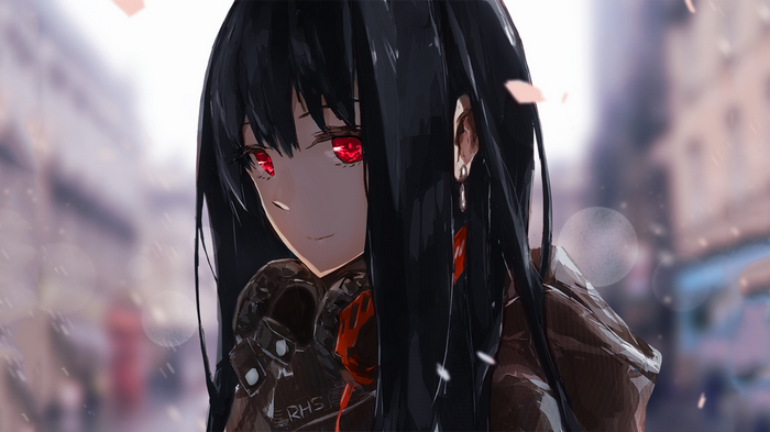 Shibuya Rin with black hair and red eyes