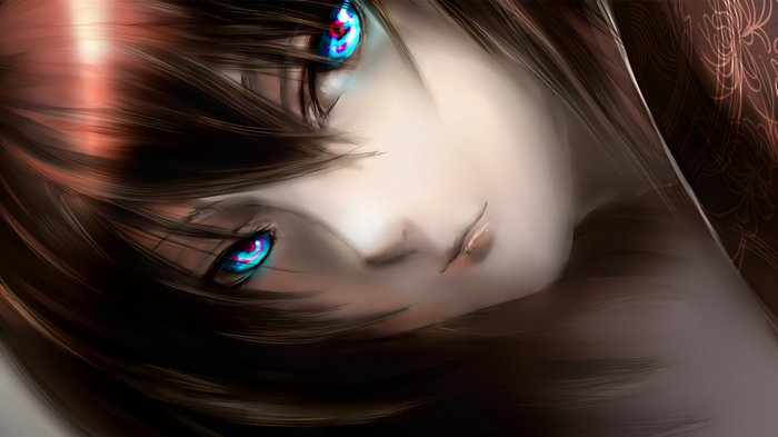 Anime girl with striking blue eyes