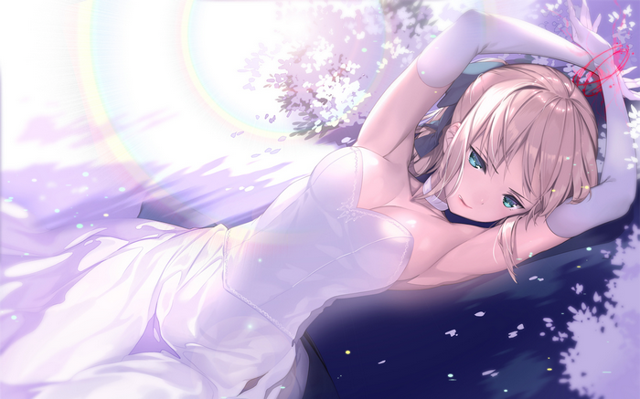 Saber in a white dress with flowers